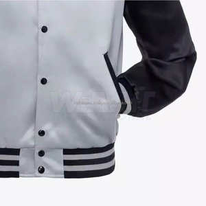 Ready Stock Grey Black Satin Baseball Bomber Custom Logo <b>Lightweight</b> Men's <b>Jackets</b> for Casual and Team Wear - Product Image 6