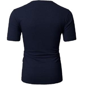 Camiseta personalizable de manga corta para hombre con cuello en V de color azul oscuro de 100% algodón con el mejor precio de fábrica de Bangladesh - Product Image 4
