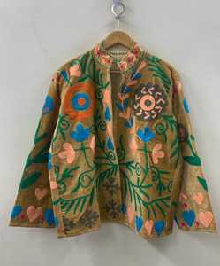 Handmade Velvet Suzani Winter Jacket Bohemian Embroidered Coat Uzbek Kimono Statement Festival Boho Chic Outerwear Stand Front - Product Image 4