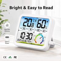 Thermomètre hygromètre numérique avec horloge, grand écran LCD, moniteur de température et d'humidité ambiante avec indicateur de confort pour chambre de bébé, OEM
