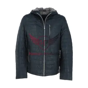 Maxson Navy Hooded Leather Jacket-Ropa de abrigo elegante y versátil para hombres Precio al por mayor Mayoristas