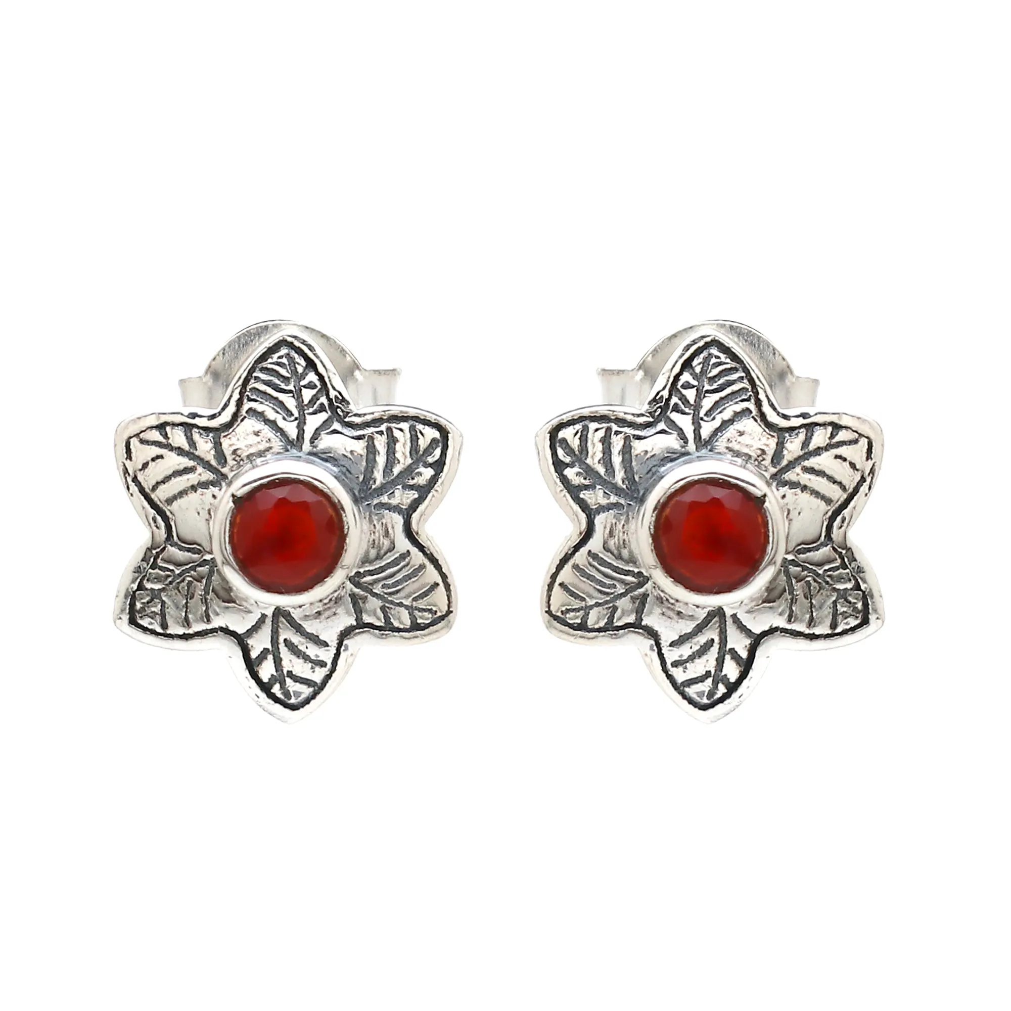 Indian Handmade Customization Carnelian Hill Tribe 925 Sterling Silver Flower Stud Earring Direct Manufacturing Price