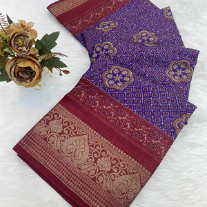 Bollywood indien traditionnel exclusif Dola soie imprimé Saree élégant nuptiale tenue de fête de mariage avec chemisier ethnique pour les femmes - Product Image 1