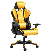Chaise de jeu en PVC noir et jaune avec accoudoirs réglables, appui-tête et coussins lombaires, et base en nylon