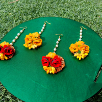 Bijoux ethniques traditionnels faits à la main, écologiques, floraux assortis, Maang Tikka, accessoires de mariée, accessoires de demoiselle d'honneur, pour Haldi et Mehndi