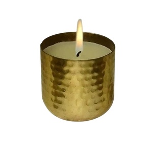 Metal Brass Plated High Quality Candle <b>Jar</b> Hammered Design Metal Table Top Candle Vessel Christmas Decor - Product Image 1
