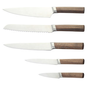 Ensemble de couteaux de cuisine de haute qualité avec manches en bois véritable et fourche en acier inoxydable forgé - Product Image 1