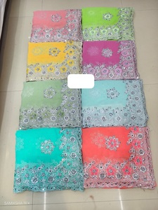 ส่าหรีผ้าชีฟองปักลายคลาสสิกผ้าออแกนซ่าขอบหอยเชลล์เหมาะสำหรับงานรื่นเริงและการขายในต่างประเทศ - Product Image 2