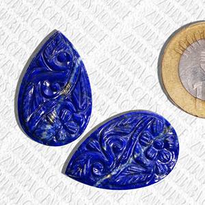 Belles paires de pierres précieuses naturelles Lapis Lazuli coupe poire Mughal sculpture 100 pièces en vrac boucles d'oreilles bijoux avec tailles personnalisées - Product Image 3
