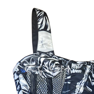 Corsé de satén con estampado de calavera, paneles de malla y corte lateral en la cadera con tirantes. |   Top Bustier Estilo Gótico Urbano - Product Image 5