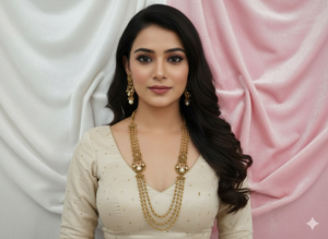 Beautiful Designer Antique Ethnic 3 Layer Beaded Mala Necklace <b>Set</b> High Gold Polish Ideal for Party Wear Festivals - Product Image 5