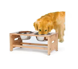 Premium Quality Customizable <b>Dog</b> <b>Bowl</b> <b>Stand</b> Non-Slip Wooden and Stainless Steel Metal <b>with</b> Double <b>Dog</b> Food and Water <b>Bowls</b> - Product Image 1
