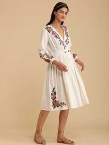 Anayracraft – robe brodée Sexy en coton blanc pour femmes, col en V, style bohème, vêtements Hippie, nouvelle collection - Product Image 2