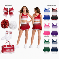 Set Pakaian Latihan Cheerleading Custom Satu Bahu Ombre Gradasi Berhias Berlian Imitasi Atasan Crop dan Rok Set Berbagai Warna Set Latihan