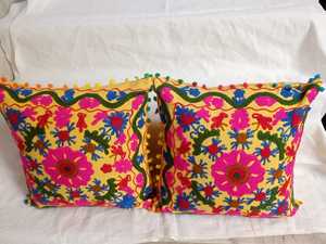 Embroidered Suzani Handmade Floral Pattern Halloween Home Decor Cushion Cover Plain Style <b>Waterproof</b> 100% Cotton <b>Pillow</b> Case - Product Image 5