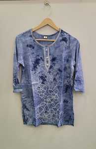 เสื้อแขนสั้นผ้าเรยอนสีน้ำเงินของ Skylee พร้อมปักลาย Chikankari ดีไซน์ฤดูใบไม้ผลิ/ฤดูใบไม้ร่วง - Product Image 4