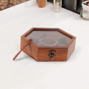 Customized Best Quality Handcrafted Natural Wooden Square Classic Design Spice <b>Box</b> Container for Home Restaurant Business Gift - Product Image 2