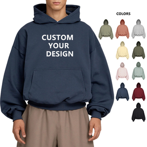 100% algodón personalizado Boxy Fit Hoodie hombres mujeres peso pesado 380gsm pulóver bordado RhinestoneCropped sudaderas con capucha - Product Image 2
