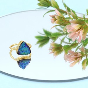 Modern Design Peacock Drusy Trillion <b>Ring</b> 18K Gold Plated Agate Jewelry for Wedding & Party Gifting - Product Image 1