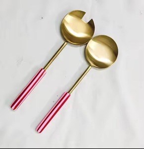 Ensemble de service à salade en plaqué or Vaisselle de service à salade fini brillant avec poignée en résine blanche - Product Image 1