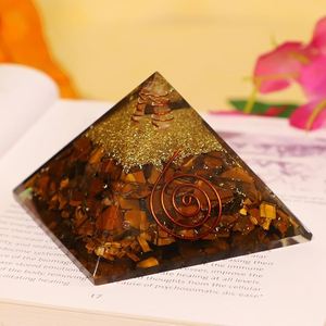 Pyramide d'orgone naturelle en oeil de tigre très vendue pour la décoration et la méditation et cadeau à vendre de Soha Agate - Product Image 2