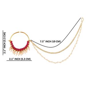 Joyería chapada en oro indio Faux Pearl Nose Ring Pin Septum Ring con cadena Jewelry Manufactures Proveedor, Maroon - Product Image 3