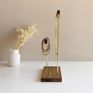 Modern Design Export Quality Natural Wood Base Metal Frame Jewelry Stand Gold Finished Custom Size Tabletop Decorative Usage - Product Image 5