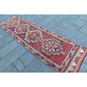 พรมวินเทจ, พรมวิ่งขนาด 2.8x9.7 ฟุต, พรมขนสัตว์สีแดงสไตล์ตะวันตกเฉียงใต้แบบตุรกี - Product Image 4