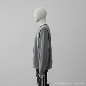 Custom Heavyweight Cotton Women's Winter Grunge Sweatshirt Anti-shrink <b>Raw</b> Edge External Seams Raglan Sleeve Distressed Frayed - Product Image 3