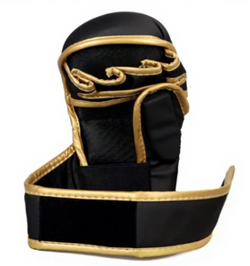 Guantes de Boxeo Negros con Detalles Dorados en PU, Guantes de Entrenamiento de Dedo Completo con Cierre de Velcro y Correa Ajustable para Muñeca, para Sparring y Combate - Product Image 2