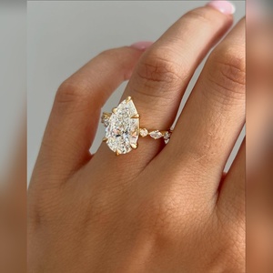 Luxury Pear Shaped Engagement Ring Gold Silver Platinum Setting marquise Accent <b>Stone</b> wholesale supplier - Product Image 6