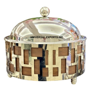 Cazuela decorativa hecha a mano de calidad premium Hotpot de diseñador chapado en oro Última colección Calentador de alimentos de metal - Product Image 2