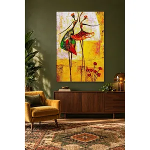Impression sur toile de ballerines Fida en jupes rouges sur fond jaune - Product Image 3