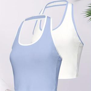 Lot de 2 débardeurs décontractés respirants pour femme, grande taille, avec bordure contrastante, sans manches, col halter, collection printemps-été, en promotion - Product Image 3