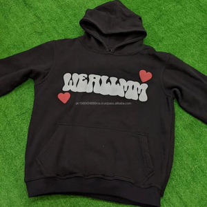 เสื้อฮู้ดสีดำสำหรับผู้ชายผ้าคอตตอนปักลาย500gsm 100% สำหรับฤดูหนาวกำหนดโลโก้ได้เอง - Product Image 1