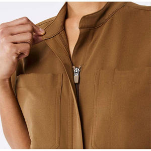 Combinaison décontractée marron pour femmes avec manches courtes et cordon de serrage à la taille - Product Image 2