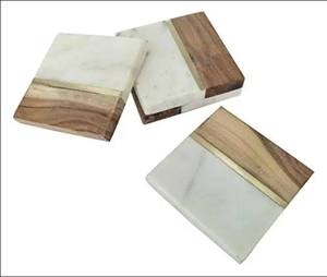 Bulk Quantity Handmade <b>Polished</b> Marble and Wooden Coaster Sets Durable Antique Business Gift - Product Image 6