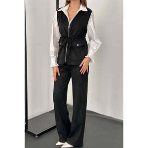 Conjunto de Chaleco y Pantalones de Gamuza Negra - Negro - Product Image 5