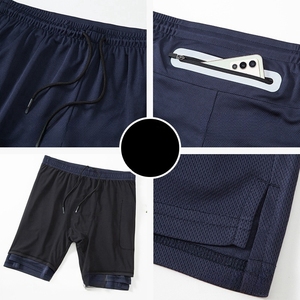 Venta al por mayor 2 en 1 Jogger Shorts Mens Gym Workout Short Running Shorts con bolsillo interior del teléfono Pantalones cortos deportivos de compresión para hombres - Product Image 6