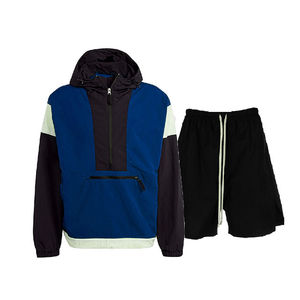 Conjuntos cortos Unisex de verano 2025, cortavientos de nailon transpirable para hombre con estampado de bloques de colores, pantalones cortos de nailon de talla grande - Product Image 5