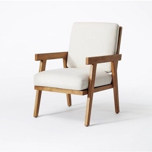 เก้าอี้พักผ่อนไม้สักพร้อมเบาะผ้าสีขาว ผลิตในอินโดนีเซีย - Product Image 1