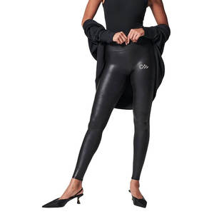 Leggings en cuir taille haute pour femmes, design personnalisé - Tissu tricoté uni, saison printemps - Product Image 3