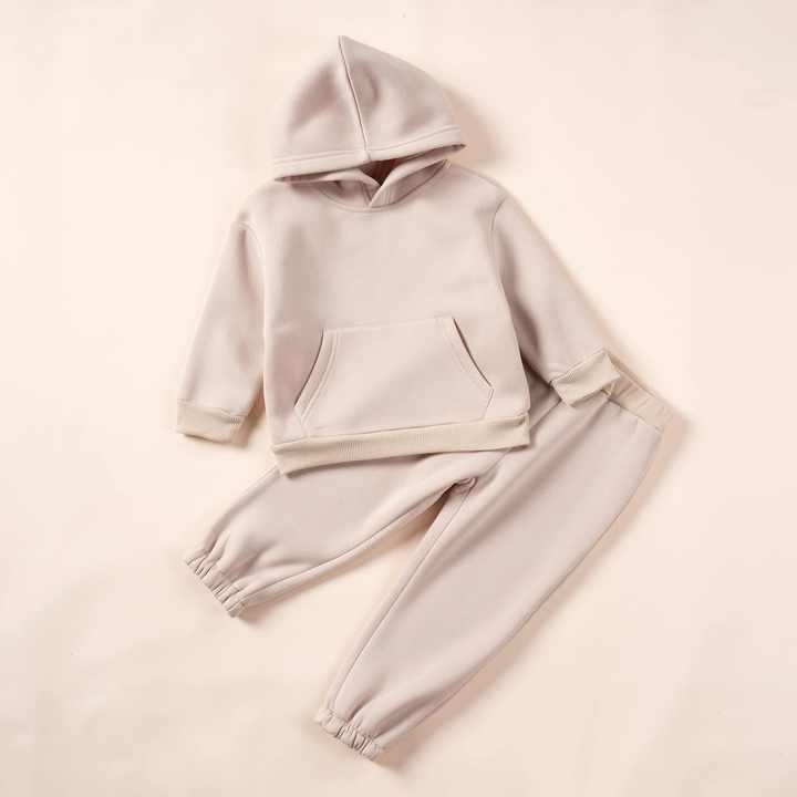 Winter Children Hooded Tracksuits Suits  Toddler Boys Girls Clothing Suit Solid Plush Sweater and Sports Pants Set