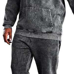 Ensemble survêtement ample délavé à l'acide, sweat-shirt à épaules tombantes surdimensionné personnalisé, pantalon de survêtement pour hommes, streetwear, survêtement délavé au soleil - Product Image 4
