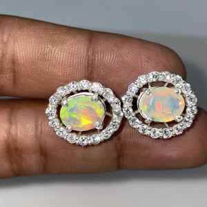 Pendientes de piedras preciosas facetadas de moda chapados en oro de acero inoxidable de ópalo etíope moissanita Natural para niños - Product Image 1