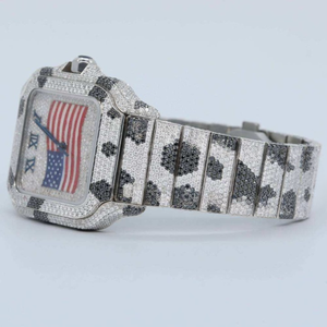 Luxurious Style Black <b>White</b> Moissanite Diamond Crafted <b>Watch</b> US Flag Roman Dial Date Function Iced Out Quartz <b>for</b> Men and <b>Women</b> - Product Image 3