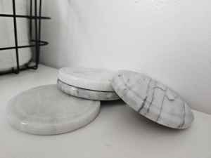 Set Of 4 Round Marble Coasters Natural Stone Coasters Minimalist Coffee Table Home Decor - Product Image 2