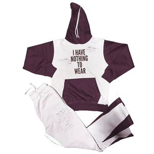 Conjuntos de chándal de entrenamiento de la mejor calidad para hombre Sudaderas con capucha desgastadas con lavado ácido y chándal acampanado apilado en colores sólidos - Product Image 3