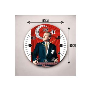 Colorful Print Atatürk Turkish Flag Pattern Wooden Table <b>Wall</b> <b>Clock</b> <b>50cm</b> Silent Number Gift - Product Image 5
