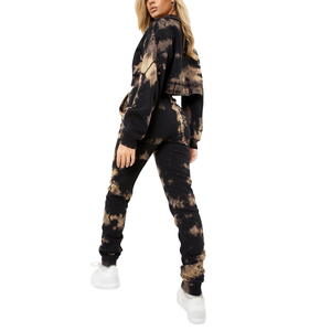 Qualité automne hiver femmes lavage à l'acide survêtement rayure sweats mode à capuche décontracté extérieur confort quotidien pantalons de survêtement - Product Image 2